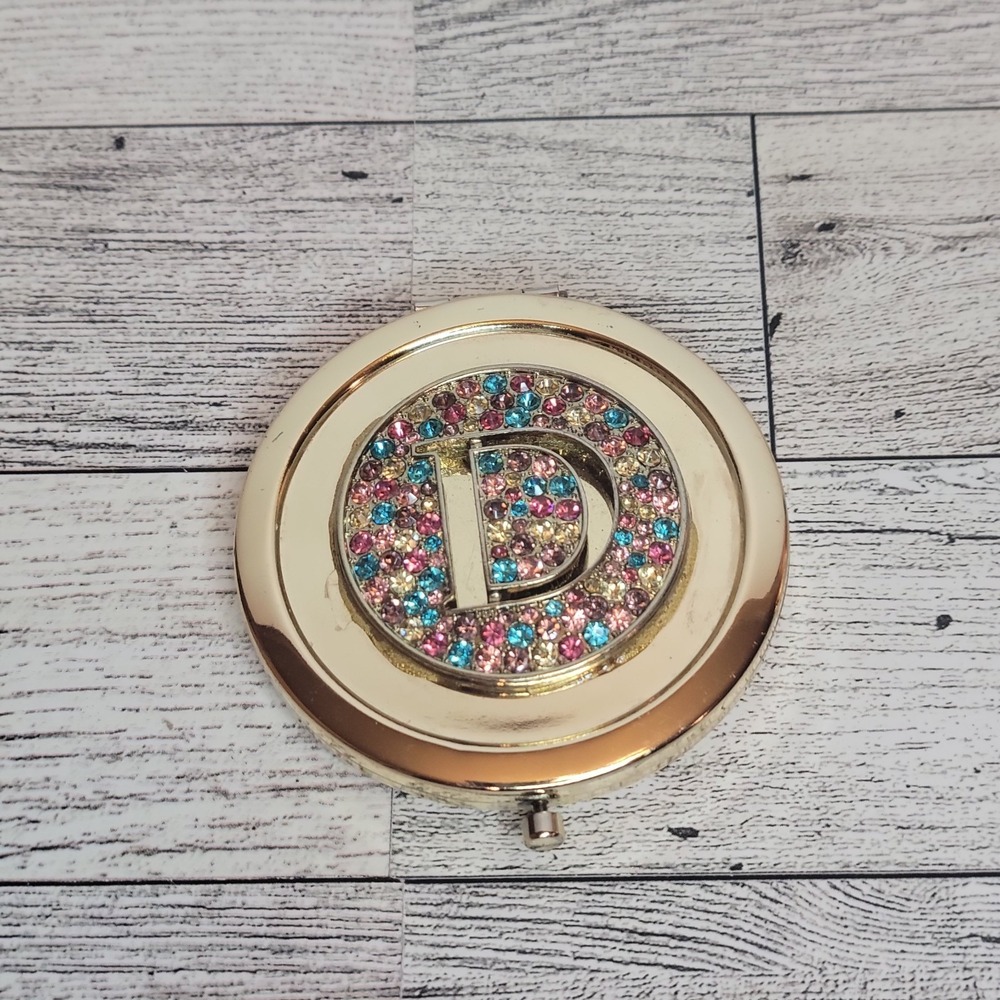 Mixit Compact Mirror Initial Letter D Gold Color Tone